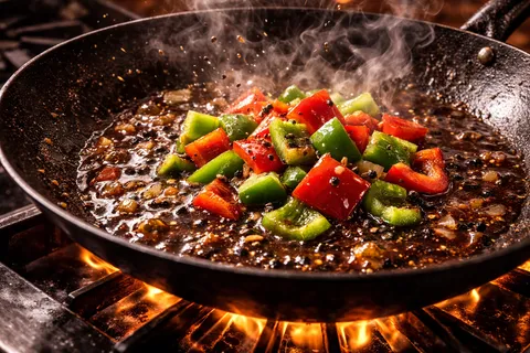 Capsicum ditambah ke dalam kuali