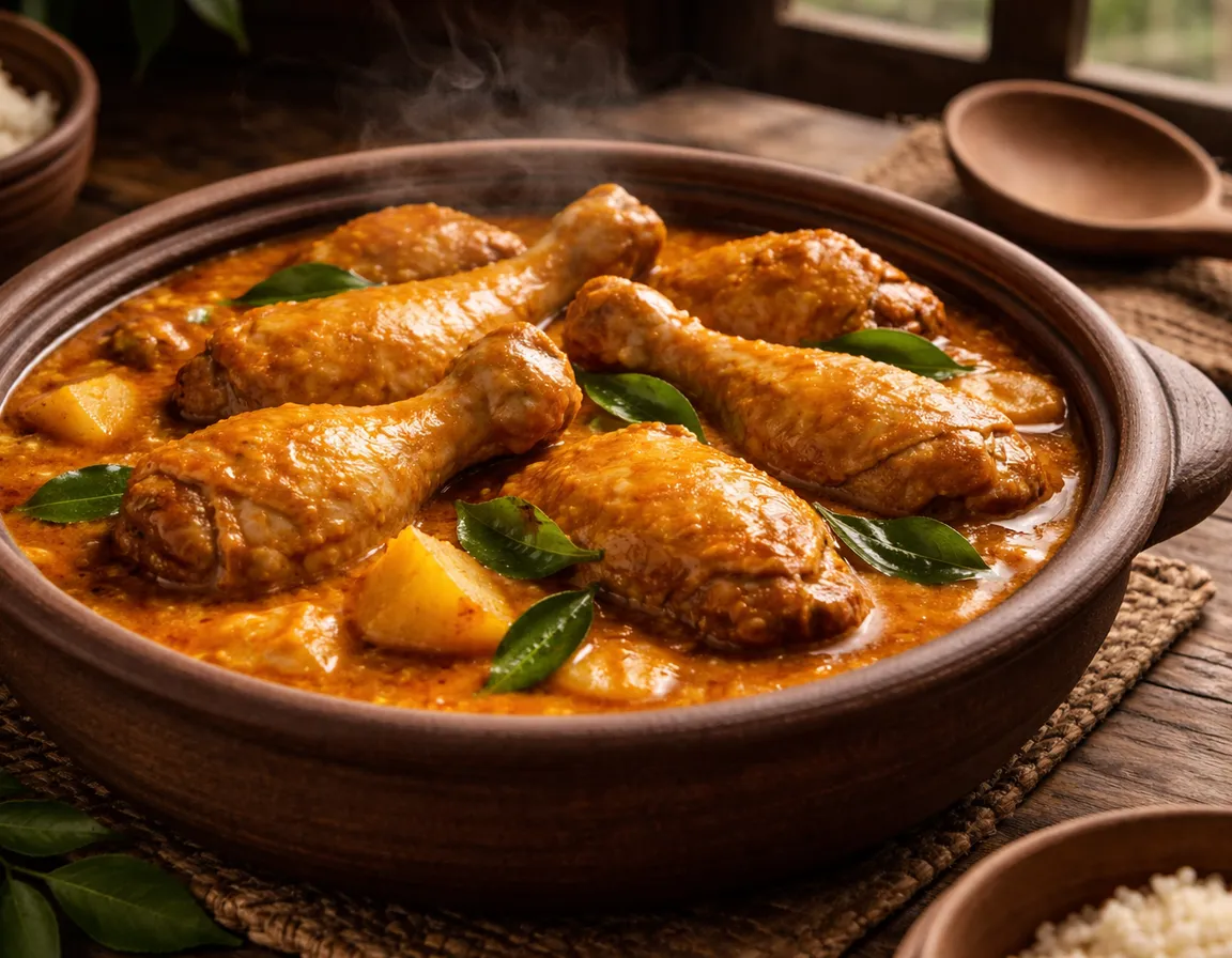Kari Ayam Malaysia berkuah lemak pekat dengan kentang empuk dan daun kari wangi
