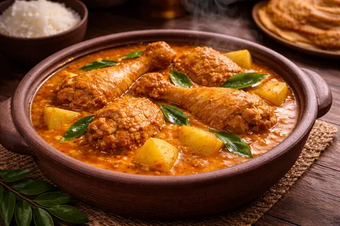 Santan pekat dituang ke dalam kari ayam dan dikacau perlahan sehingga kuah lemak pekat